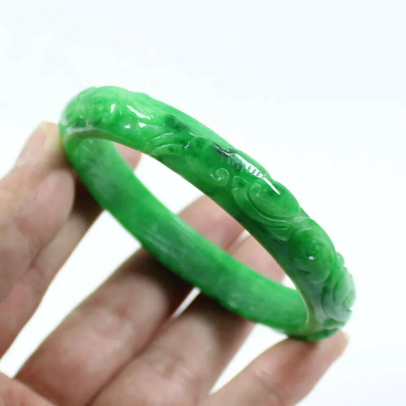 10% OFF- 61/62/63mm Certified Natural Jadeite Emerald A*Jade Handcarved Lucky Jade Coin Bangle FP1487