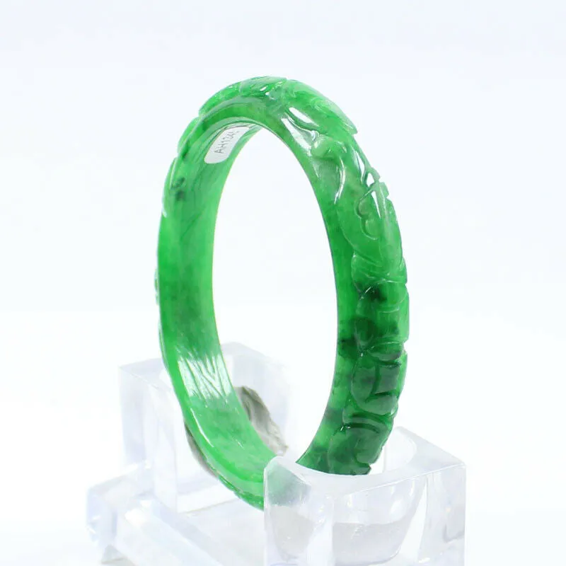 10% OFF- 61/62/63mm Certified Natural Jadeite Emerald A*Jade Handcarved Lucky Jade Coin Bangle FP1487