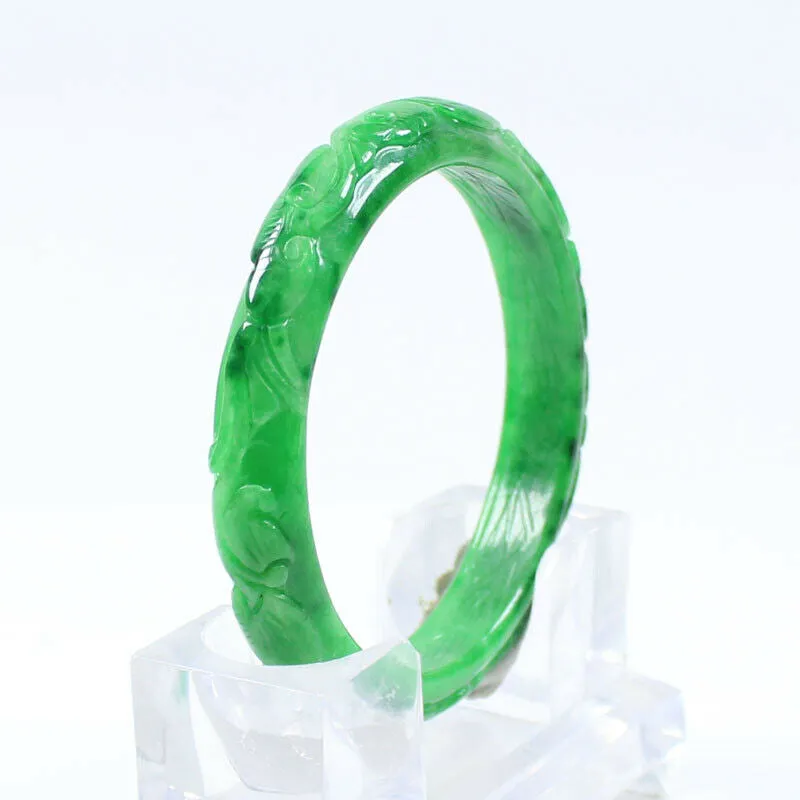 10% OFF- 61/62/63mm Certified Natural Jadeite Emerald A*Jade Handcarved Lucky Jade Coin Bangle FP1487