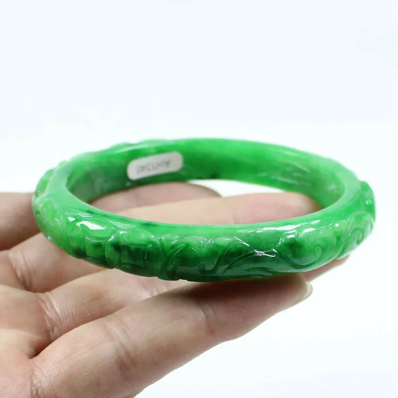 10% OFF- 61/62/63mm Certified Natural Jadeite Emerald A*Jade Handcarved Lucky Jade Coin Bangle FP1487
