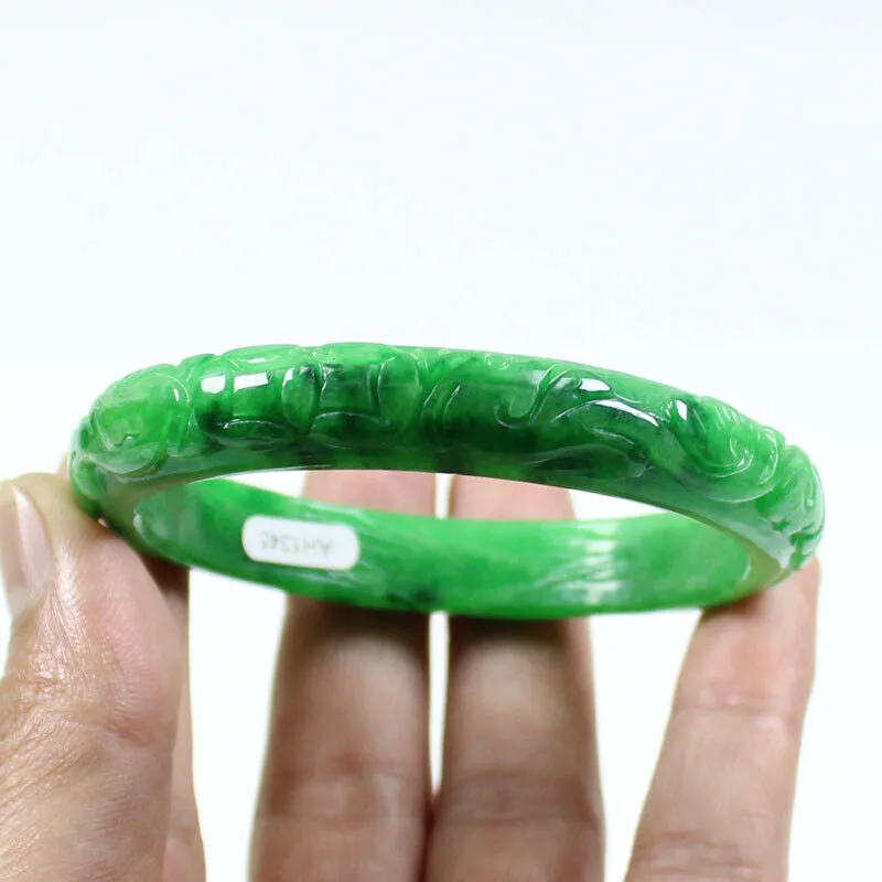 10% OFF- 61/62/63mm Certified Natural Jadeite Emerald A*Jade Handcarved Lucky Jade Coin Bangle FP1487