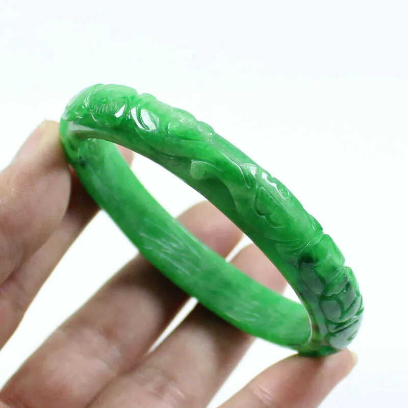 10% OFF- 61/62/63mm Certified Natural Jadeite Emerald A*Jade Handcarved Lucky Jade Coin Bangle FP1487