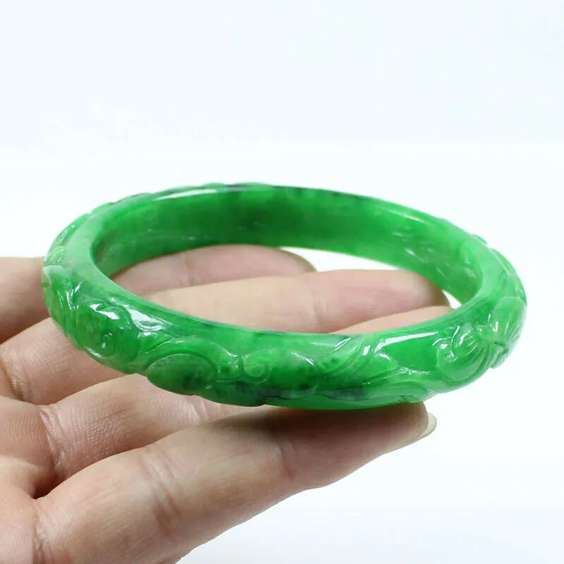 10% OFF- 61/62/63mm Certified Natural Jadeite Emerald A*Jade Handcarved Lucky Jade Coin Bangle FP1487