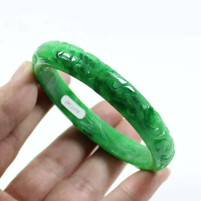 10% OFF- 61/62/63mm Certified Natural Jadeite Emerald A*Jade Handcarved Lucky Jade Coin Bangle FP1487