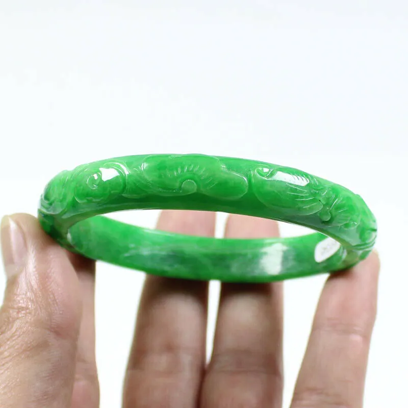 10% OFF- 61/62/63mm Certified Natural Jadeite Emerald A*Jade Handcarved Lucky Jade Coin Bangle FP1487