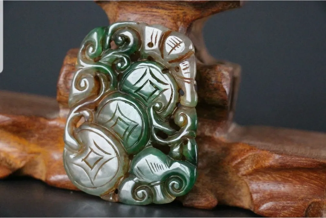 10% OFF- Certified Natural Green Jadeite Emerald Jade Handcarved Lucky Coin Money Pendant《Grade A》NO.C888