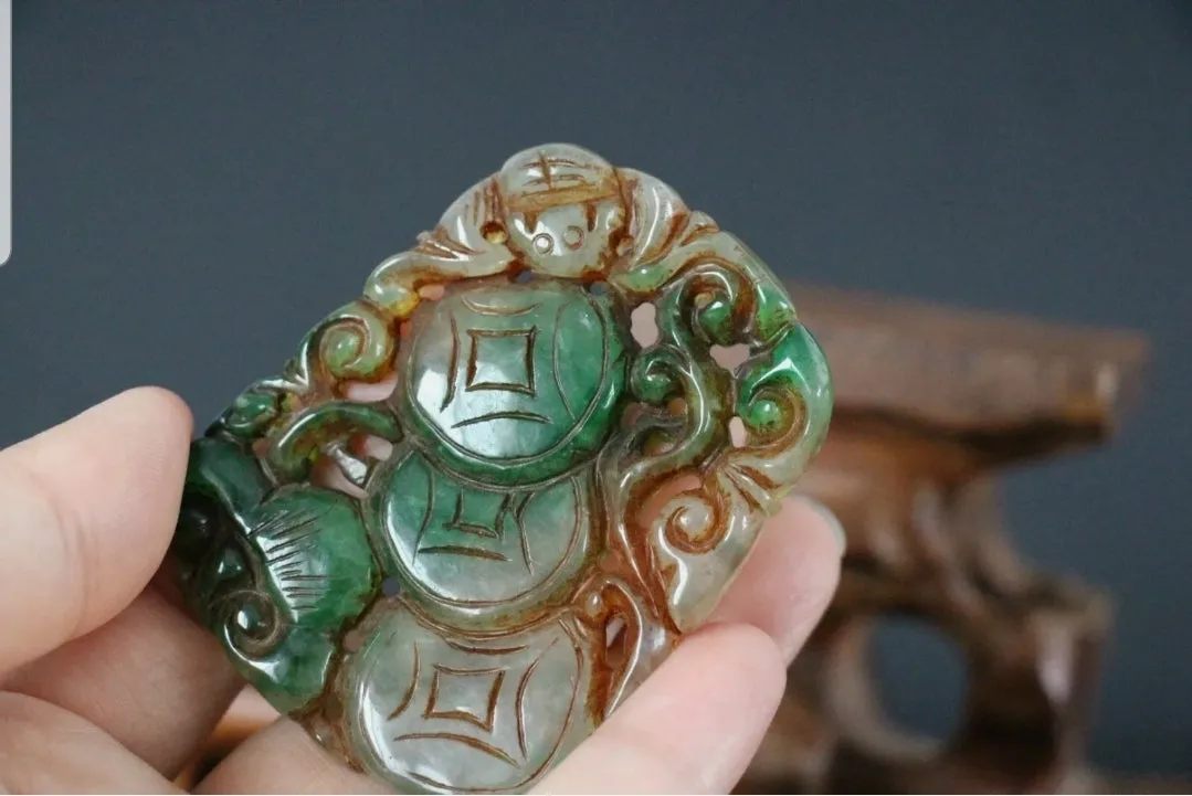 10% OFF- Certified Natural Green Jadeite Emerald Jade Handcarved Lucky Coin Money Pendant《Grade A》NO.C888