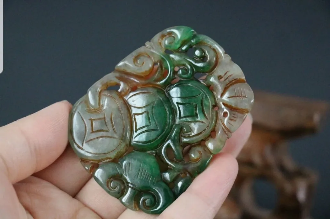 10% OFF- Certified Natural Green Jadeite Emerald Jade Handcarved Lucky Coin Money Pendant《Grade A》NO.C888