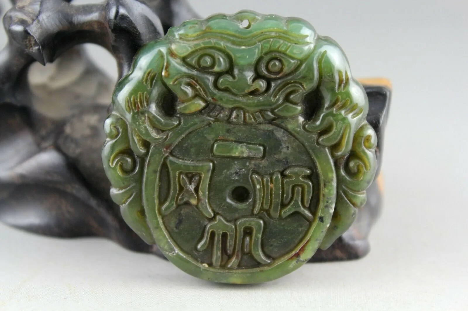 10% OFF- Certified Natural Green Jadeite Emerald Jade Handcarved Lucky Dragon-Pixiu Coin Pendant《Grade A》NO.C88