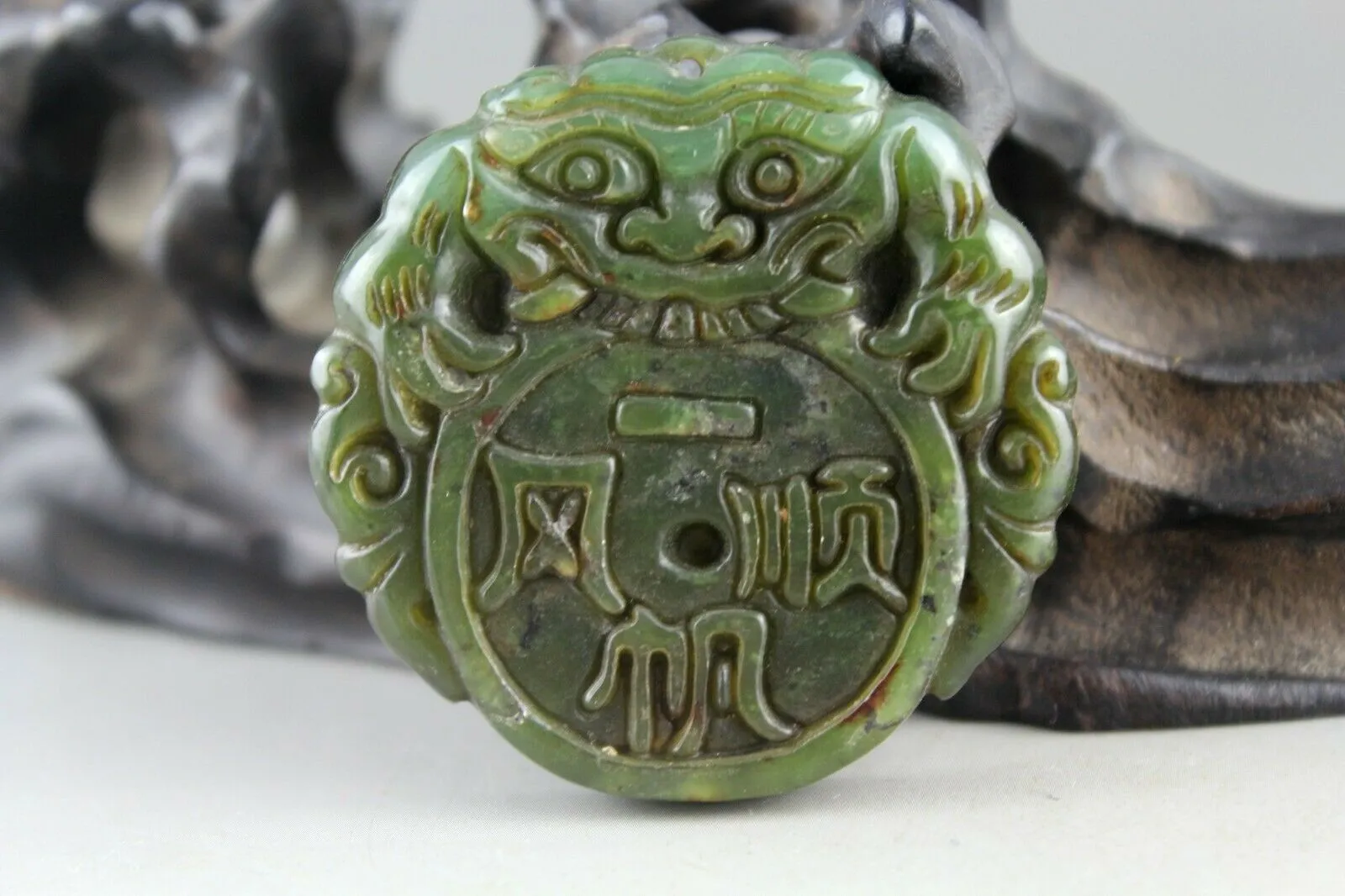 10% OFF- Certified Natural Green Jadeite Emerald Jade Handcarved Lucky Dragon-Pixiu Coin Pendant《Grade A》NO.C88