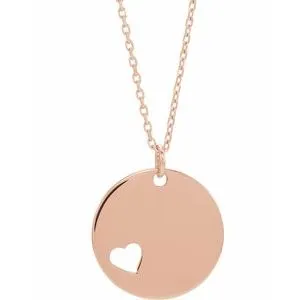 14K Rose Pierced Heart Disc 16-18" Necklace