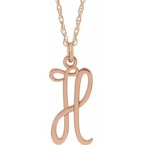 14K Rose Script Initial H 16-18" Necklace