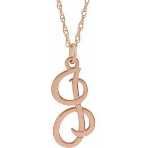 14K Rose Script Initial I 16-18" Necklace