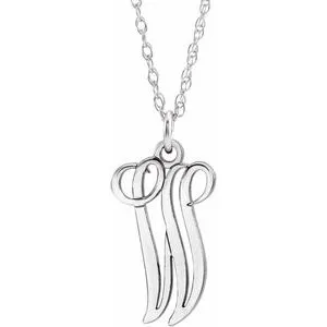 14K White Script Initial W 16-18" Necklace