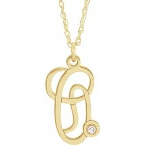 14K Yellow Gold-Plated .02 CT Diamond Script Initial O 16-18" Necklace