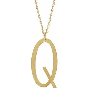 14K Yellow Gold-Plated Sterling Silver Block Initial Q 16-18" Necklace with Brush Finish