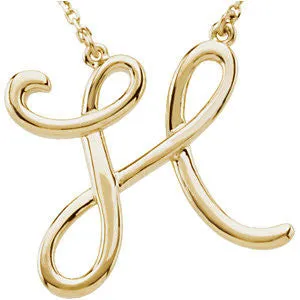 14k Yellow Gold "H" Script Initial 16" Necklace