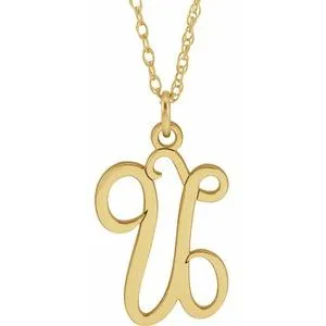 14K Yellow Script Initial U 16-18" Necklace