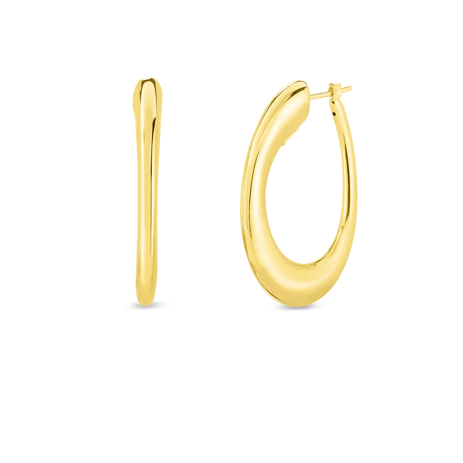 18K YELLOW DESIGNER GOLD MEDIUM CONTOURED HOOP EARRINGS