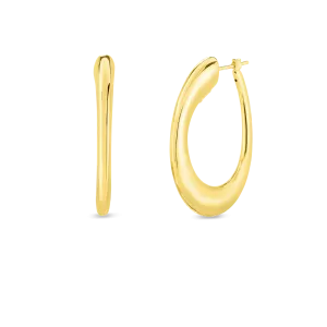 18K YELLOW DESIGNER GOLD MEDIUM CONTOURED HOOP EARRINGS