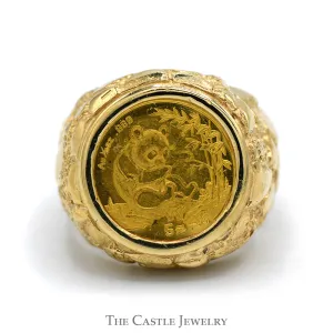 5 Yuan 1994 Panda Coin Ring in Nugget Style 10k Yellow Gold Mounting