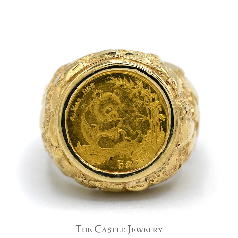 5 Yuan 1994 Panda Coin Ring in Nugget Style 10k Yellow Gold Mounting