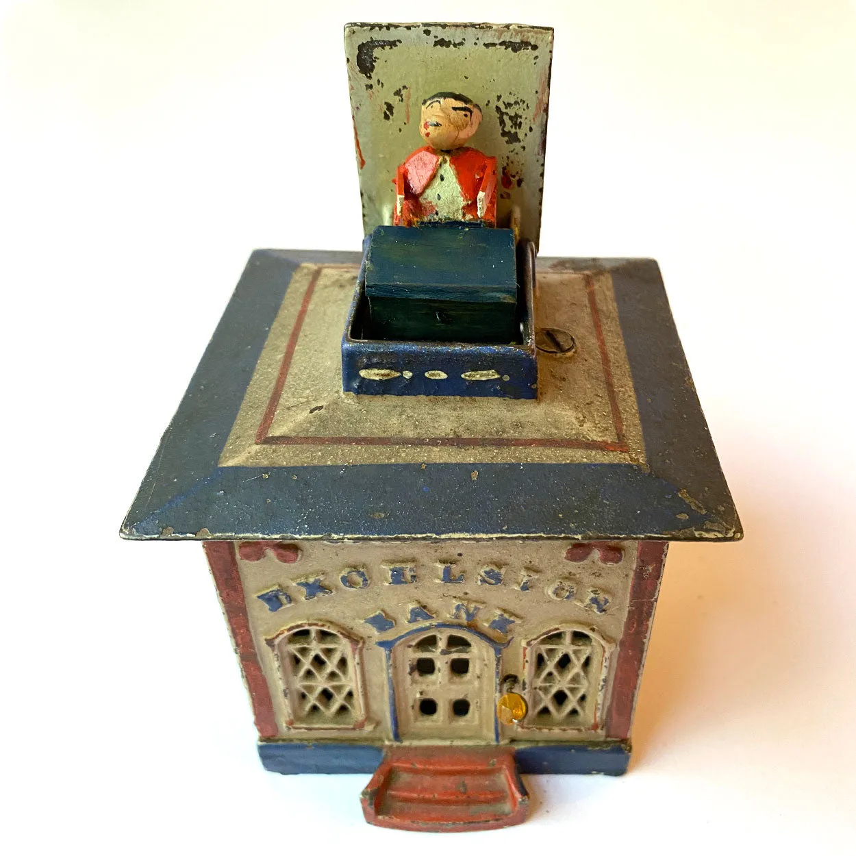 American J. & E. Stevens Painted Cast Iron Hall's Excelsior Bank Mechanical Bank