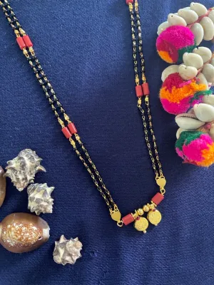 Artificial Long Mangalsutra Lakshmi (Laxmi) Coin In Traditional South Indian Style Black Beads Chain