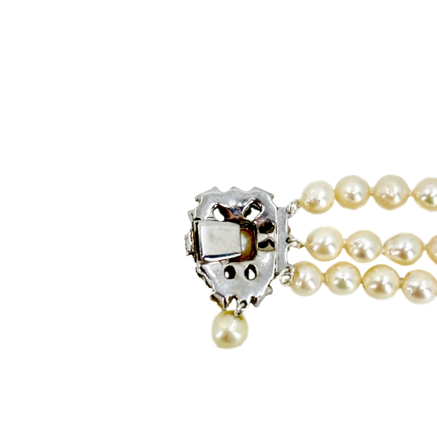 Austro Hungarian Paste Stone Triple Strand Baroque Japanese Saltwater Akoya Cultured Pearl Bracelet- Silver