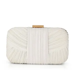 Badgley Mischka Cleo Shimmer Pleated Miniaudiere in White