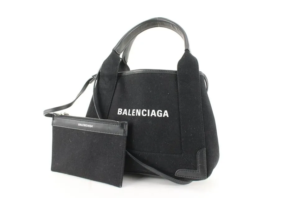 Balenciaga Black Canvas x Calfskin XS Navy Cabas 2way Crossbody 89ba629s