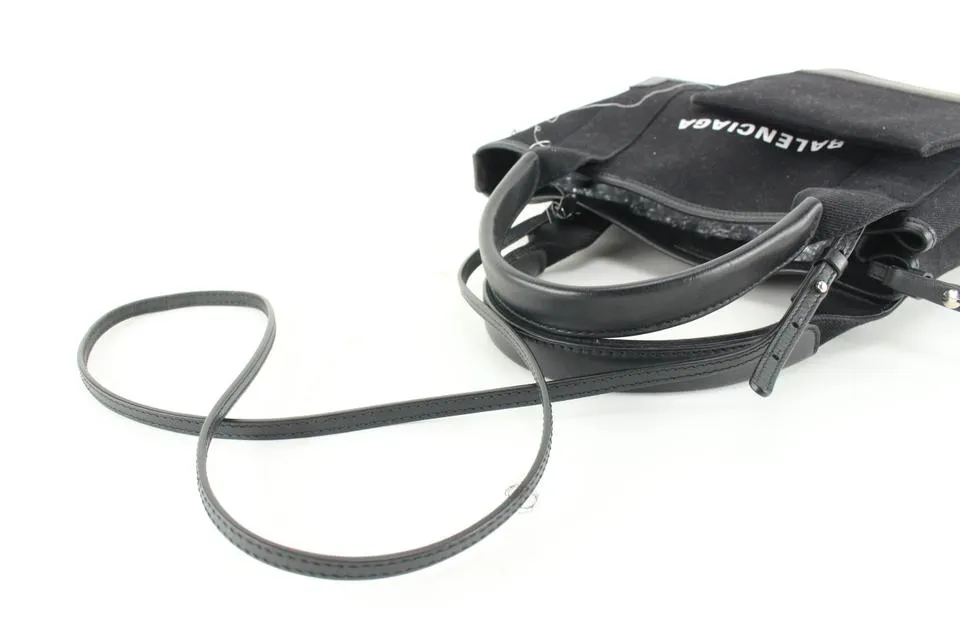 Balenciaga Black Canvas x Calfskin XS Navy Cabas 2way Crossbody 89ba629s