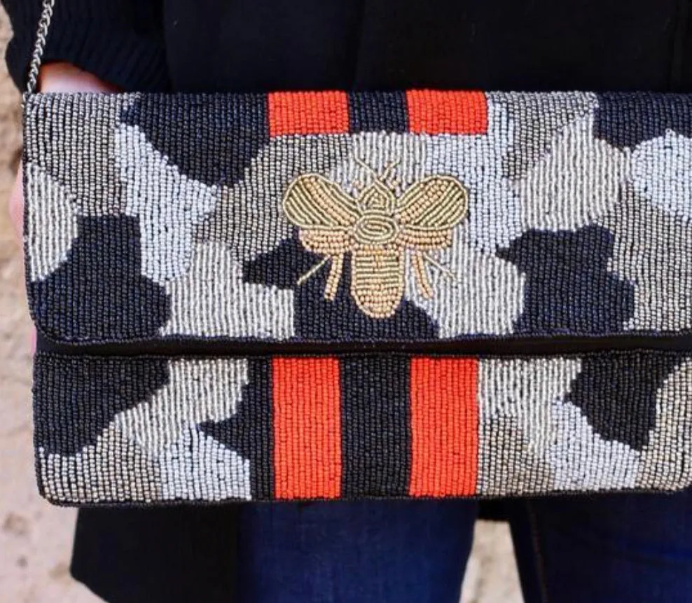 Beaded Bee Crossbody Clutches