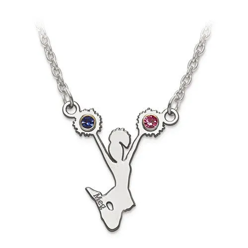 Birthstone Crystal Cheerleader Name Pendant Necklace