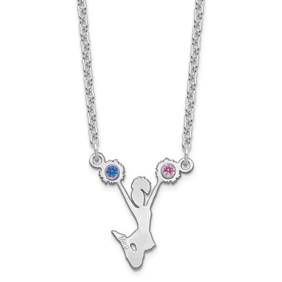 Birthstone Crystal Cheerleader Name Pendant Necklace