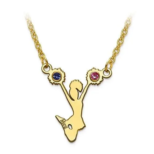 Birthstone Crystal Cheerleader Name Pendant Necklace