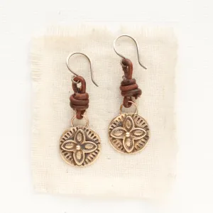 Bronze Wanderer Coin Leather Earrings