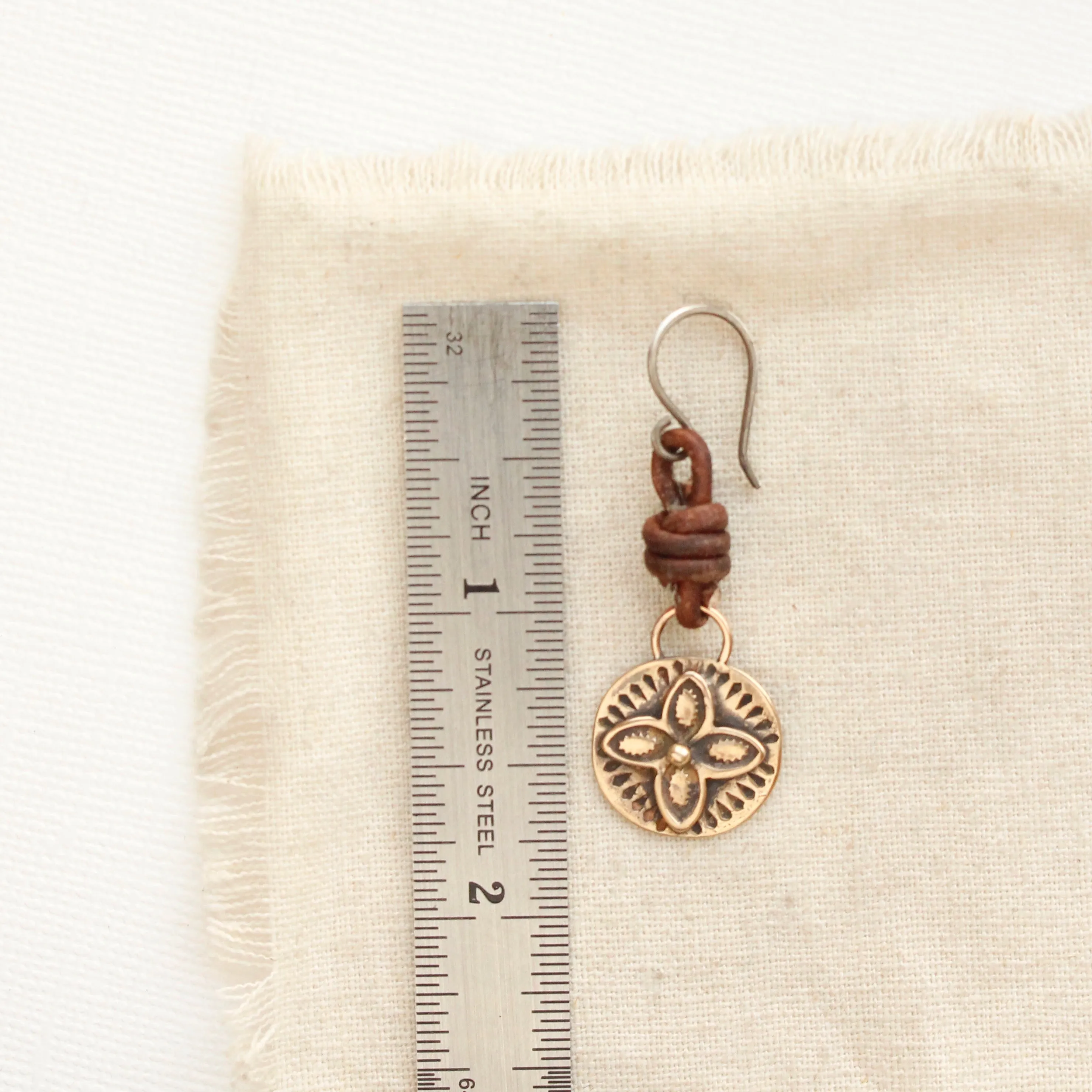 Bronze Wanderer Coin Leather Earrings