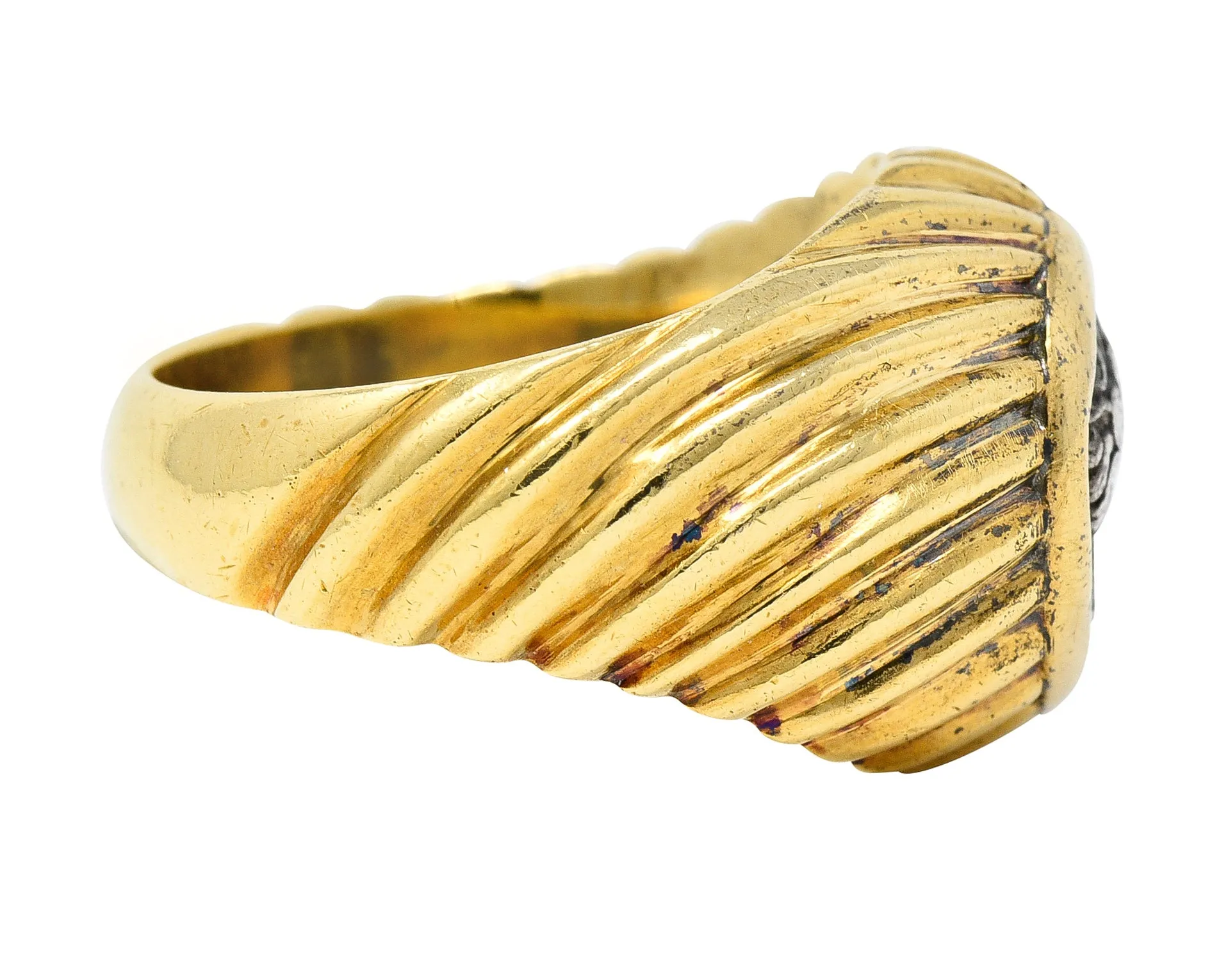 Bulgari 1980's Ancient Coin 18 Karat Yellow Gold Greek Bust Cameo Vintage Signet Ring