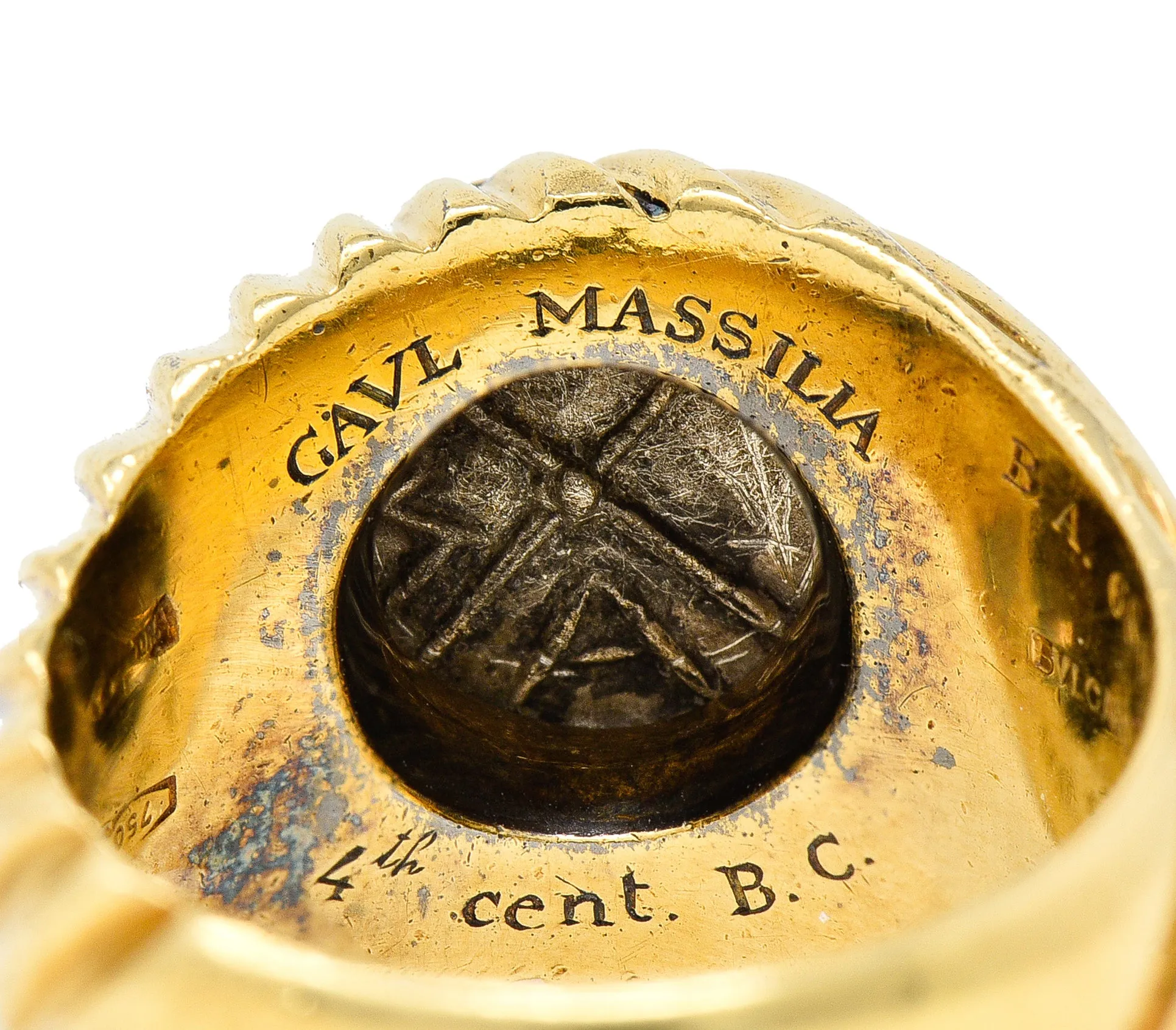 Bulgari 1980's Ancient Coin 18 Karat Yellow Gold Greek Bust Cameo Vintage Signet Ring