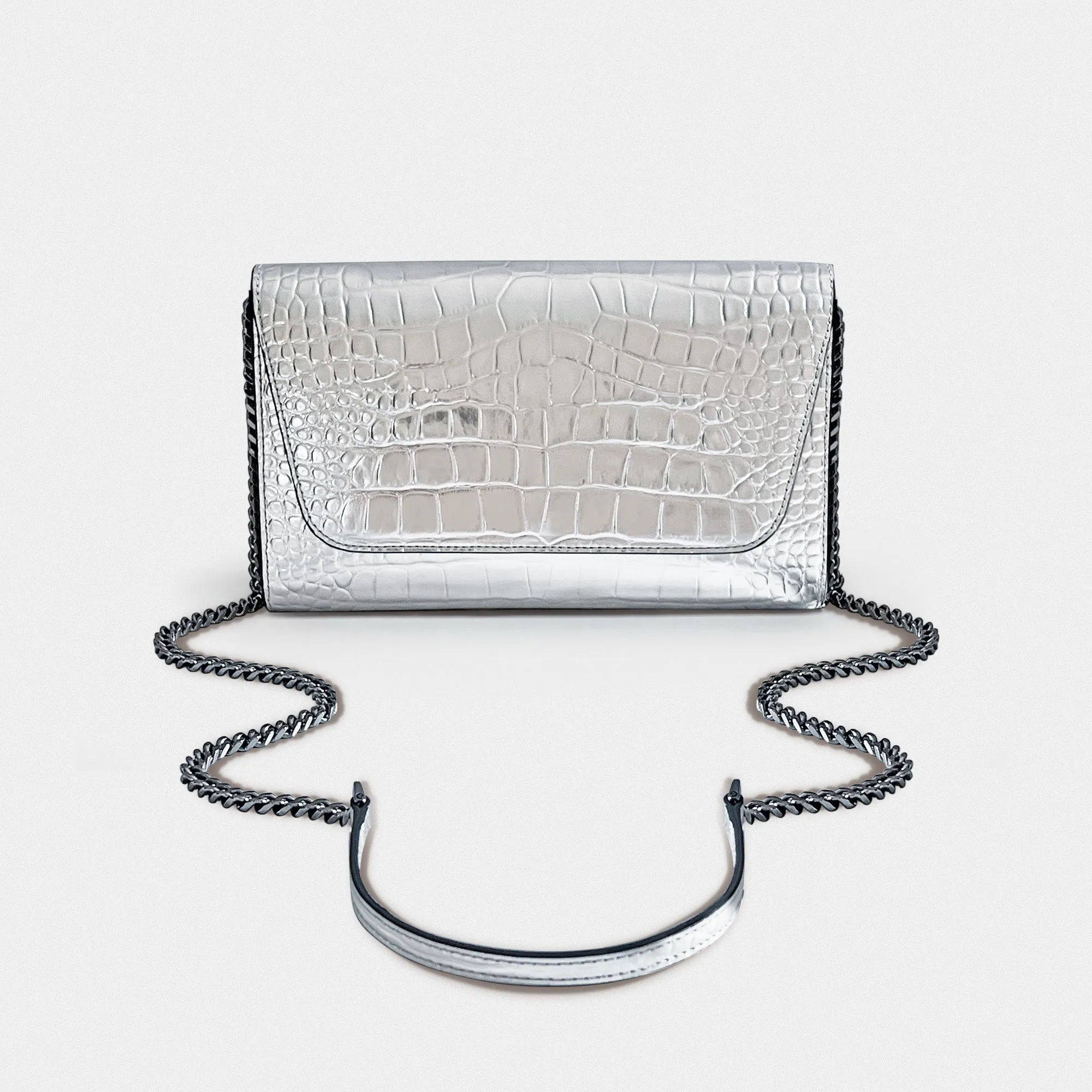 Cali embossed croc clutch silver