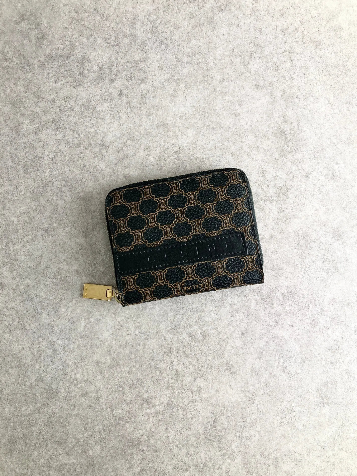 CELINE Macadam Logo Coin Purse Black Vintage 2hudzh