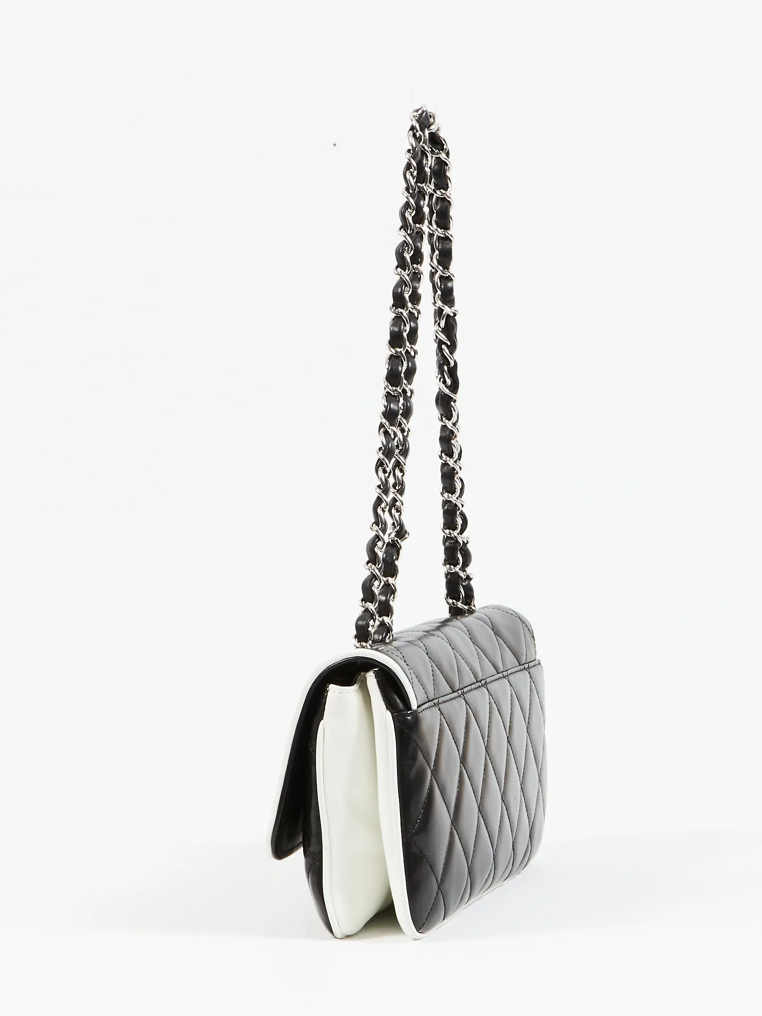 Chanel Black/White Lambskin Fliplock CC Flap Shoulder Bag SHW