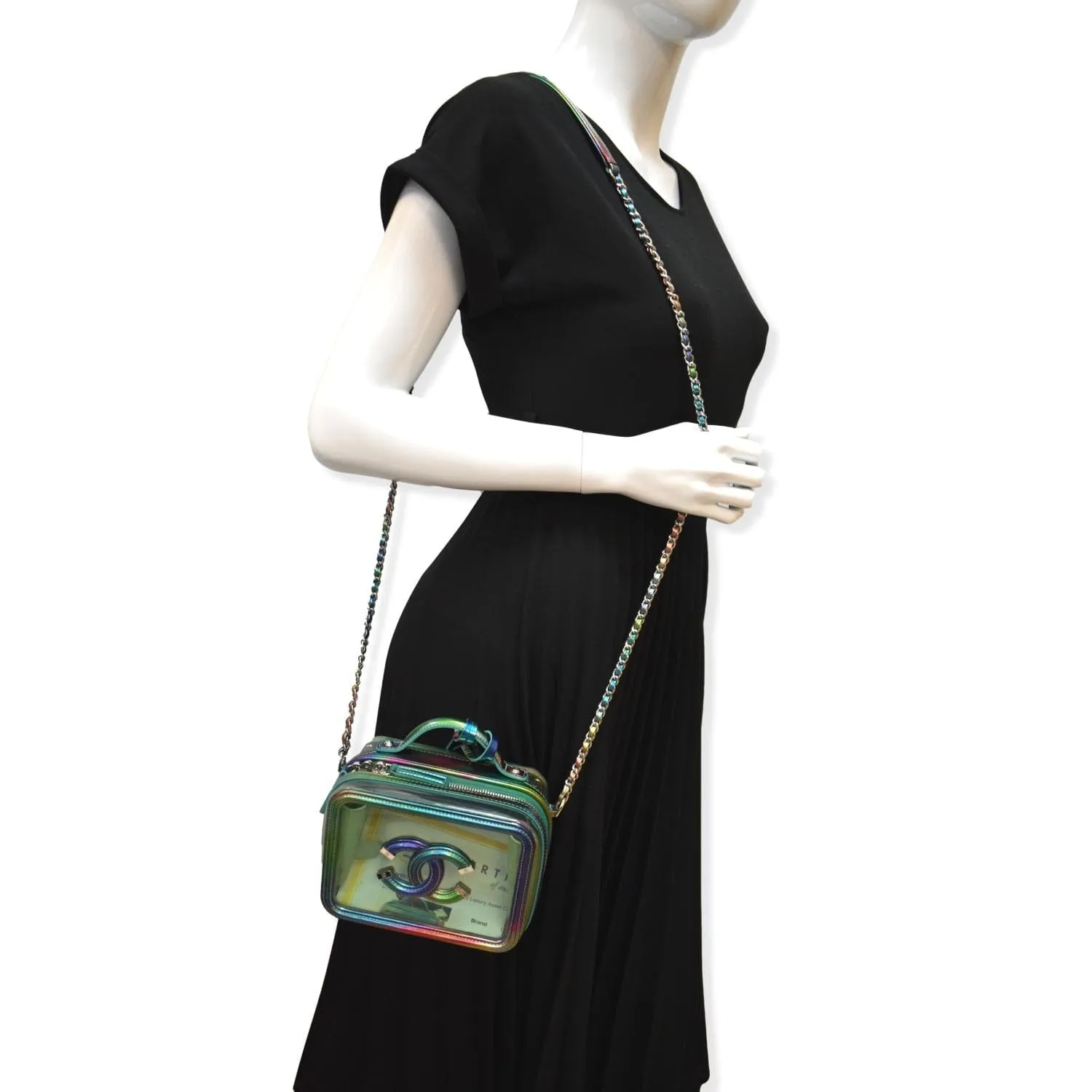 CHANEL Vanity Case Small Filigree Rainbow Patent Leather Crossbody Bag Green - Hot Deals
