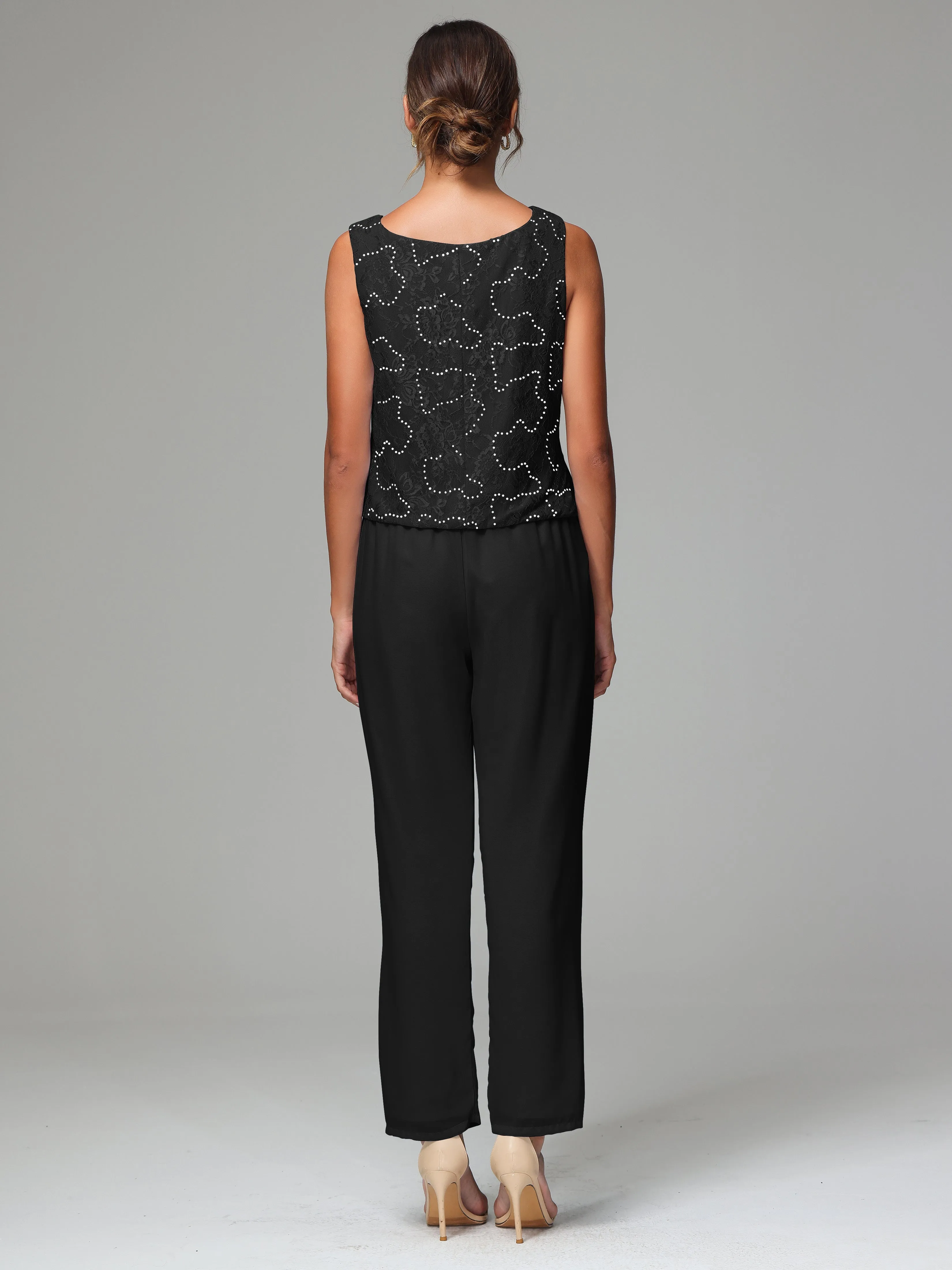 Chic Chiffon Lace 3 Pieces Long Sleeves Mother Of The Bride Dress Pants Suits