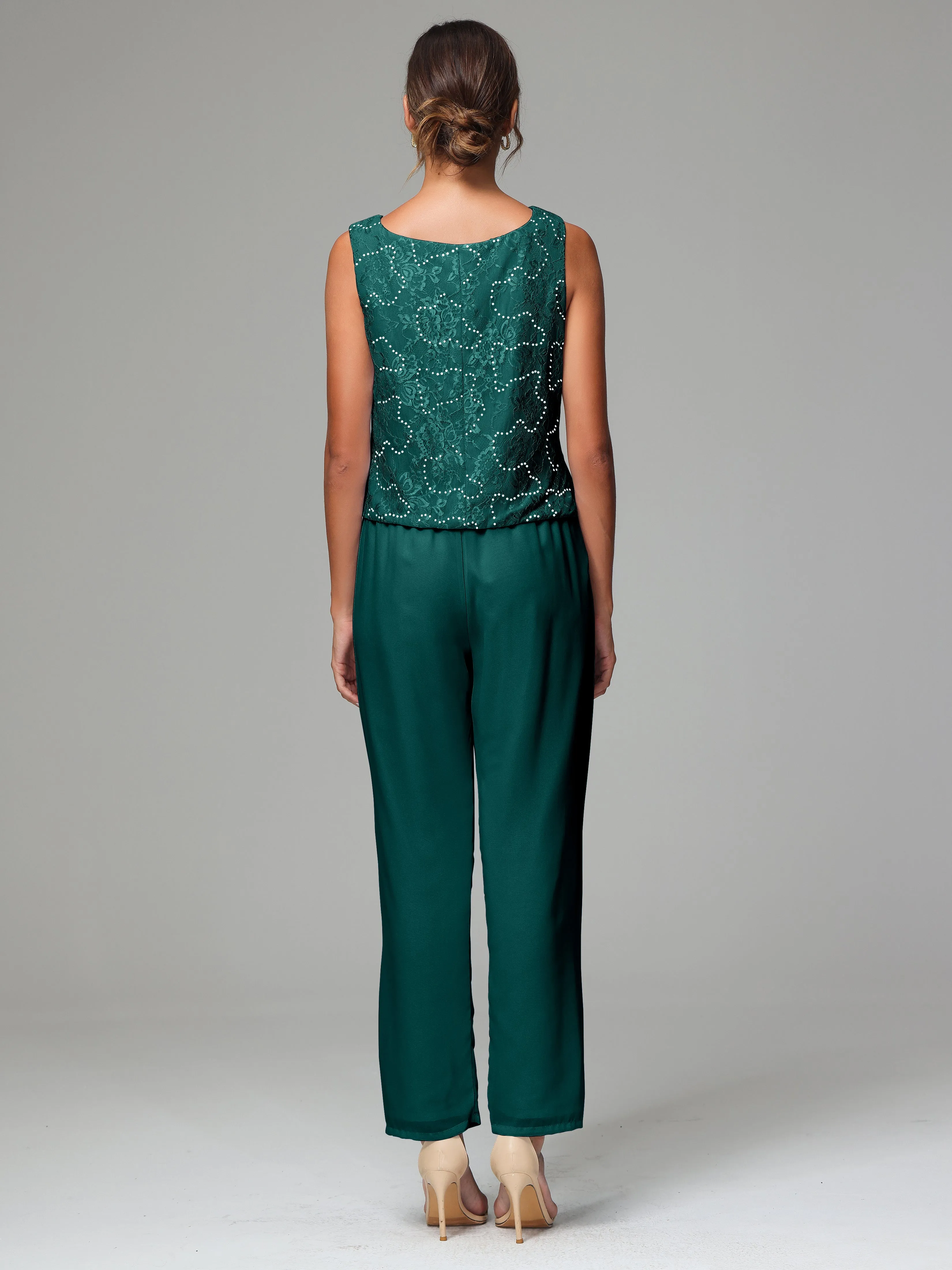 Chic Chiffon Lace 3 Pieces Long Sleeves Mother Of The Bride Dress Pants Suits