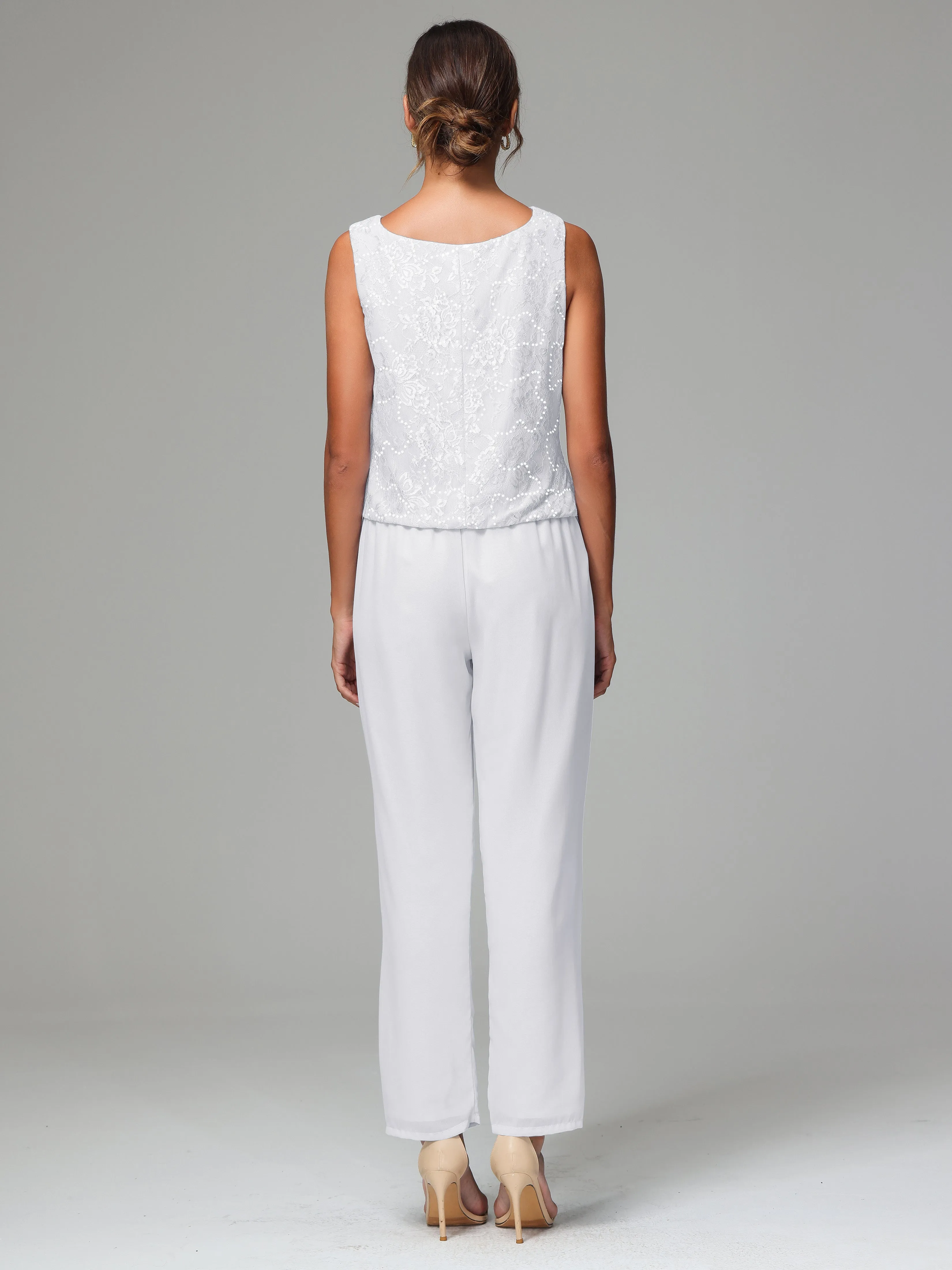 Chic Chiffon Lace 3 Pieces Long Sleeves Mother Of The Bride Dress Pants Suits
