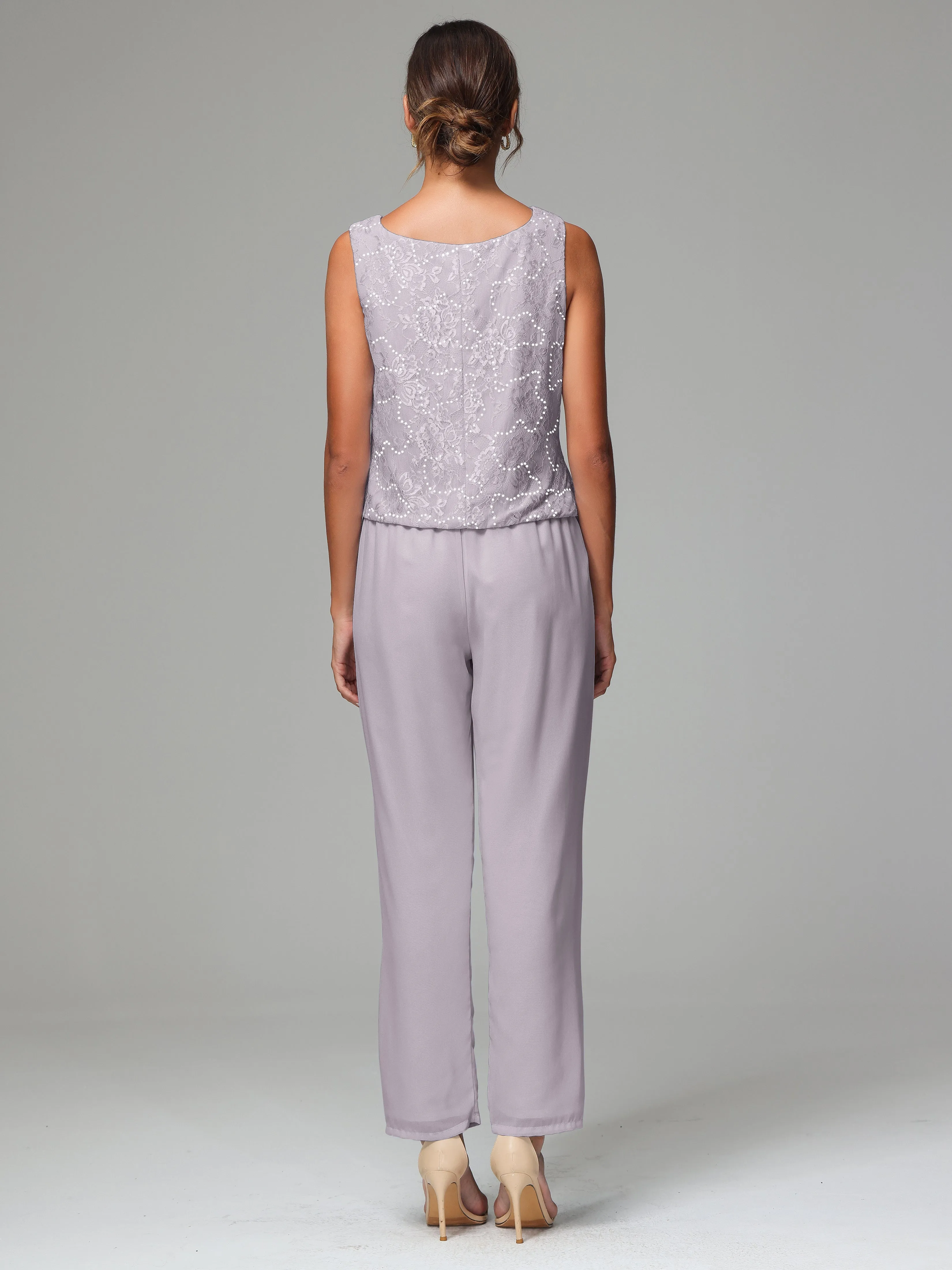 Chic Chiffon Lace 3 Pieces Long Sleeves Mother Of The Bride Dress Pants Suits