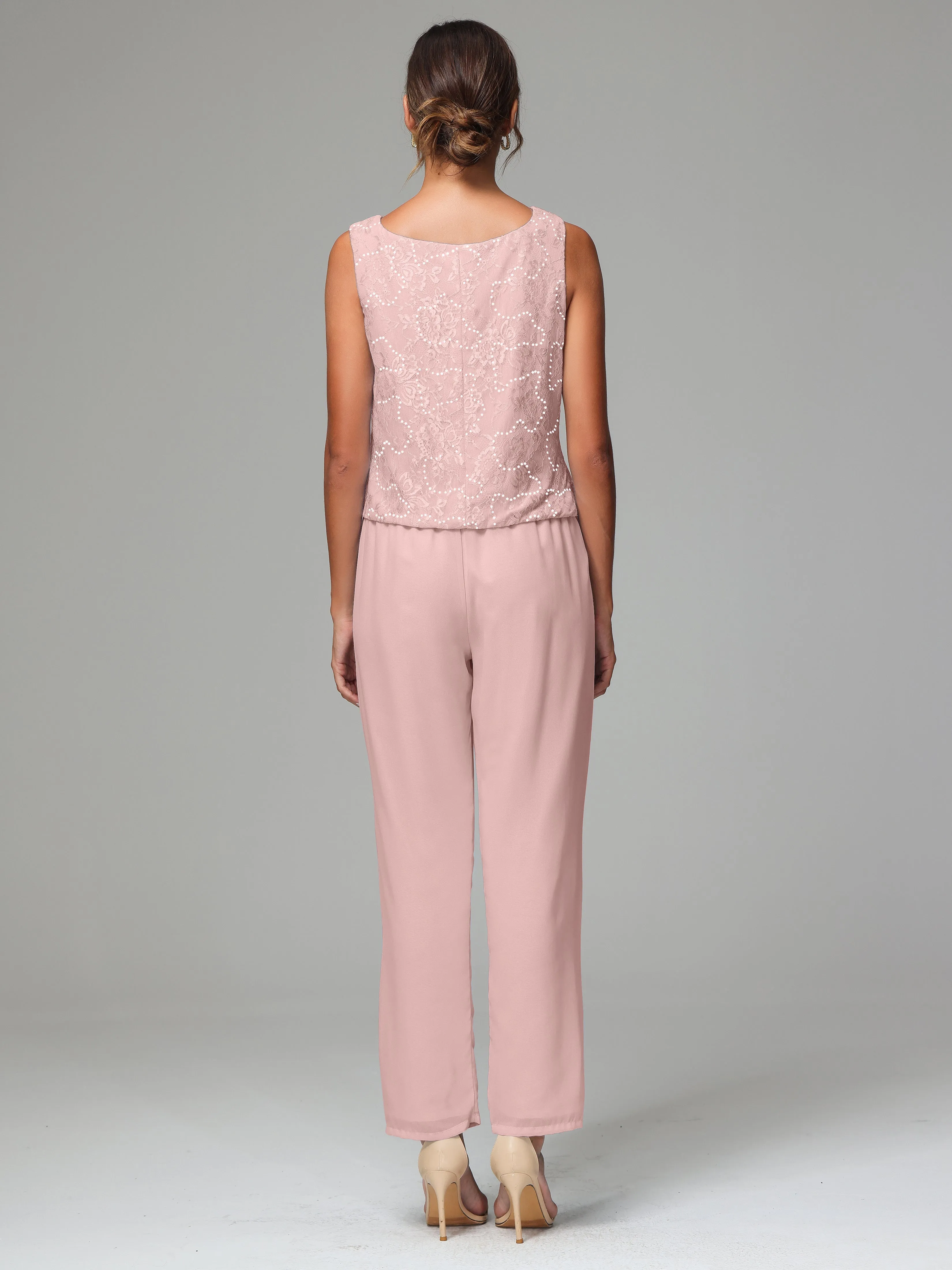 Chic Chiffon Lace 3 Pieces Long Sleeves Mother Of The Bride Dress Pants Suits