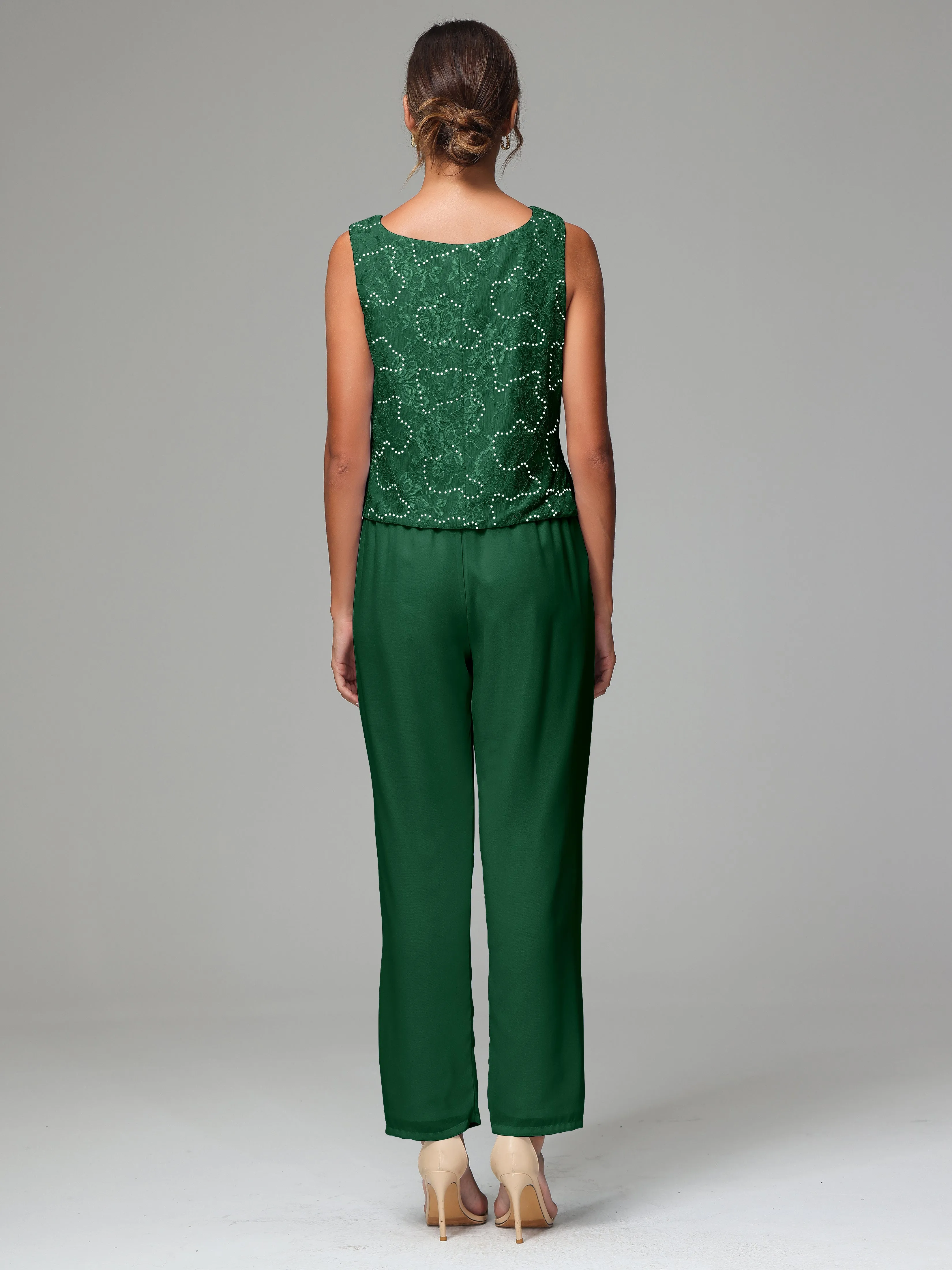 Chic Chiffon Lace 3 Pieces Long Sleeves Mother Of The Bride Dress Pants Suits